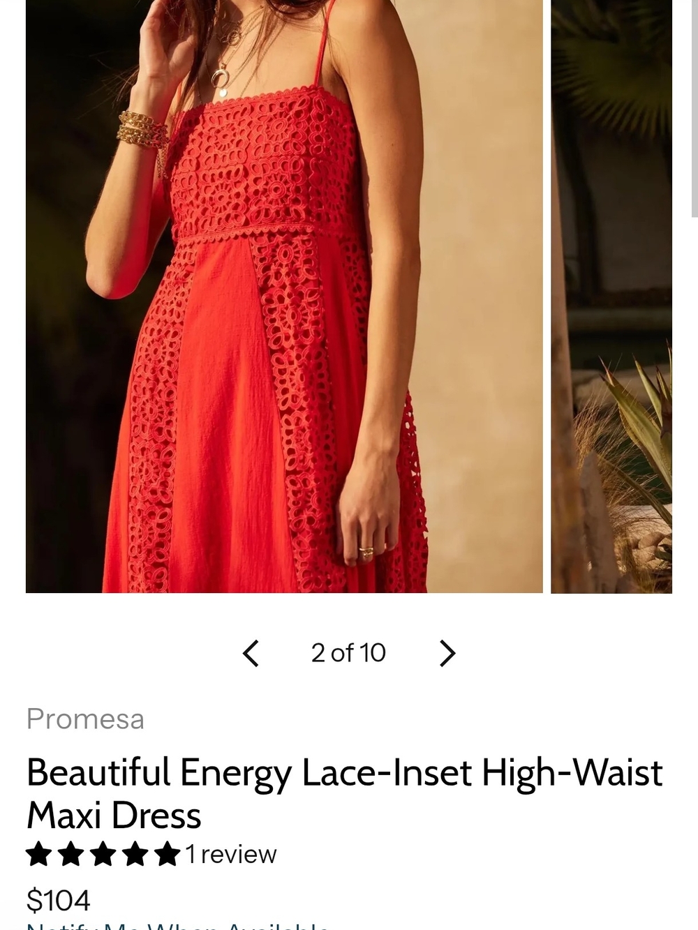 Promesa Red Lace-Inset High-Waist Maxi Dress